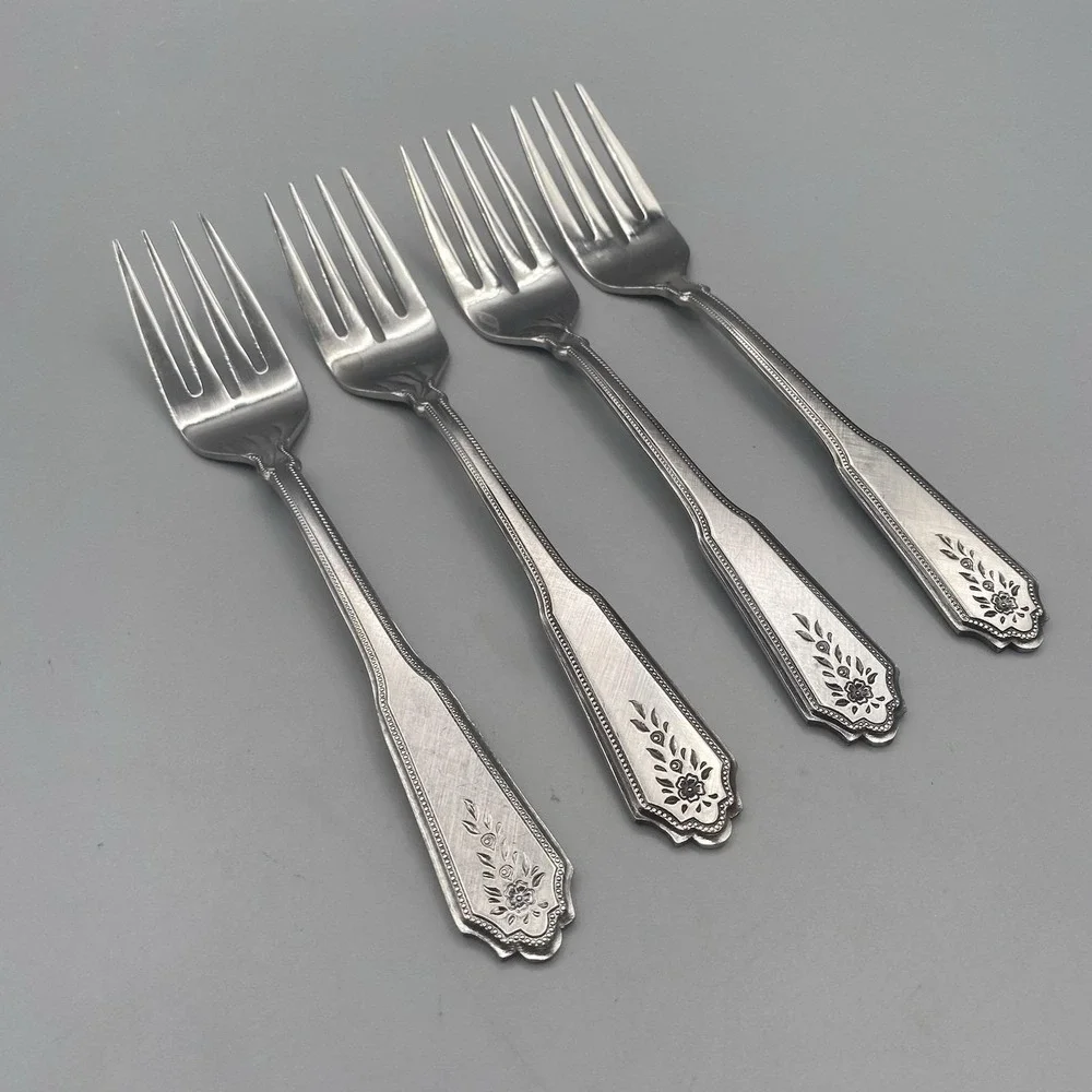 Rogers Co Norcrest Brentwood Salad Forks 4pcs Floral Burnished‎ Stanley Roberts